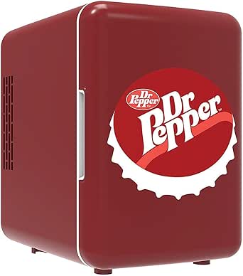CURTIS MIS153DRP Dr. Pepper Retro Mini Portable Compact Personal Fridge Cooler, 4 Liter Capacity, 6 Cans, Makeup, Skincare, Freon-Free &amp; Eco Friendly, Maroon