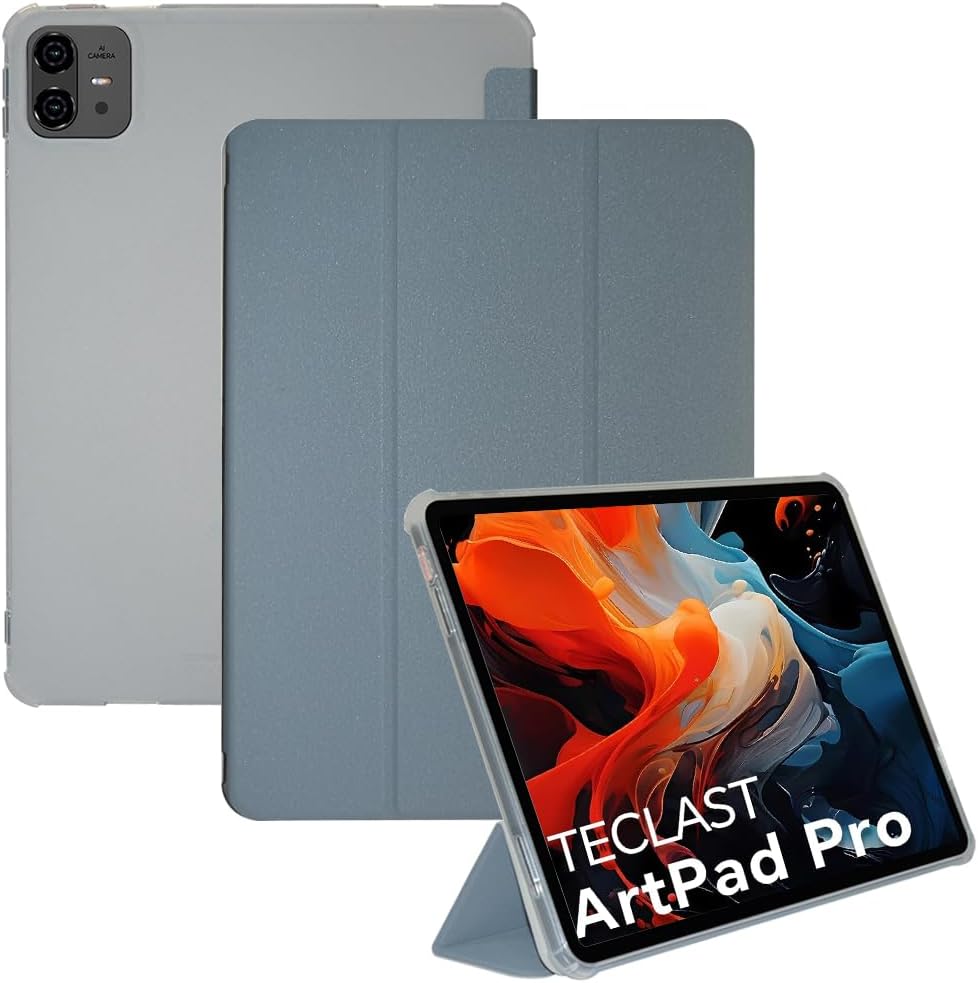 Case for TECLAST Tablet Artpad Pro 12.7'' Android 15 Tablet, Ultra Slim PU Leather Protective Cover Case with Auto Wake/Sleep Folding Trifold Stand Soft TPU Back Shell, Gray