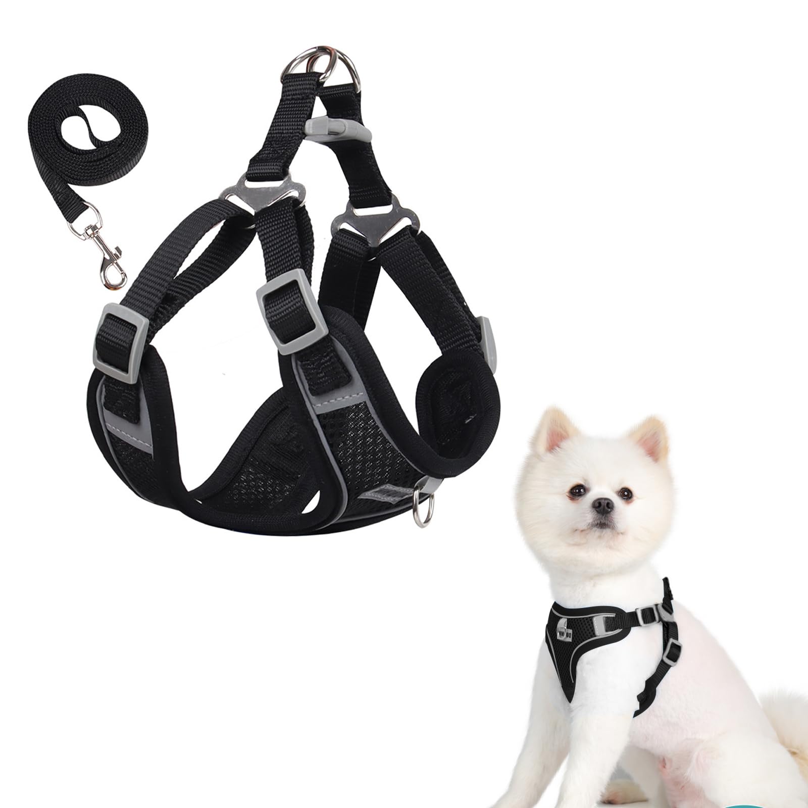 Anti-Pull Dog Harness, Adjustable Small Dog Harness, Reflective Dog Harnesses with Leash, Light and Breathable
