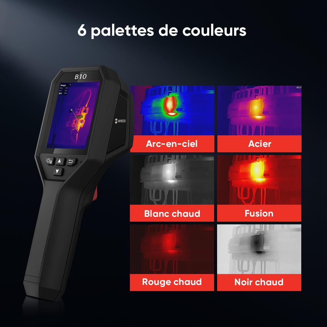 HIKMICRO B10 Caméra thermique d'une résolution IR 256 x 192 avec caméra visuelle 2MP, mesure en plein écran, 25 Hz Caméra thermique avec écran LCD 3,2", IP54, plage de température -20°C à 550°C