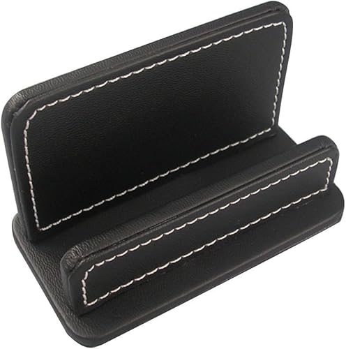 Miniatura 3 de KINGFOM Tarjetero de piel sintética, organizador de tarjetas de nombre, soporte para tarjetas de escritorio, capacidad para 60 tarjetas (negro, A)