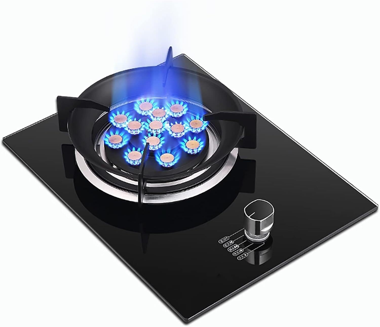 Cuisinière à gaz encastrable GPL avec table de cuisson verre noir et brûleur laiton