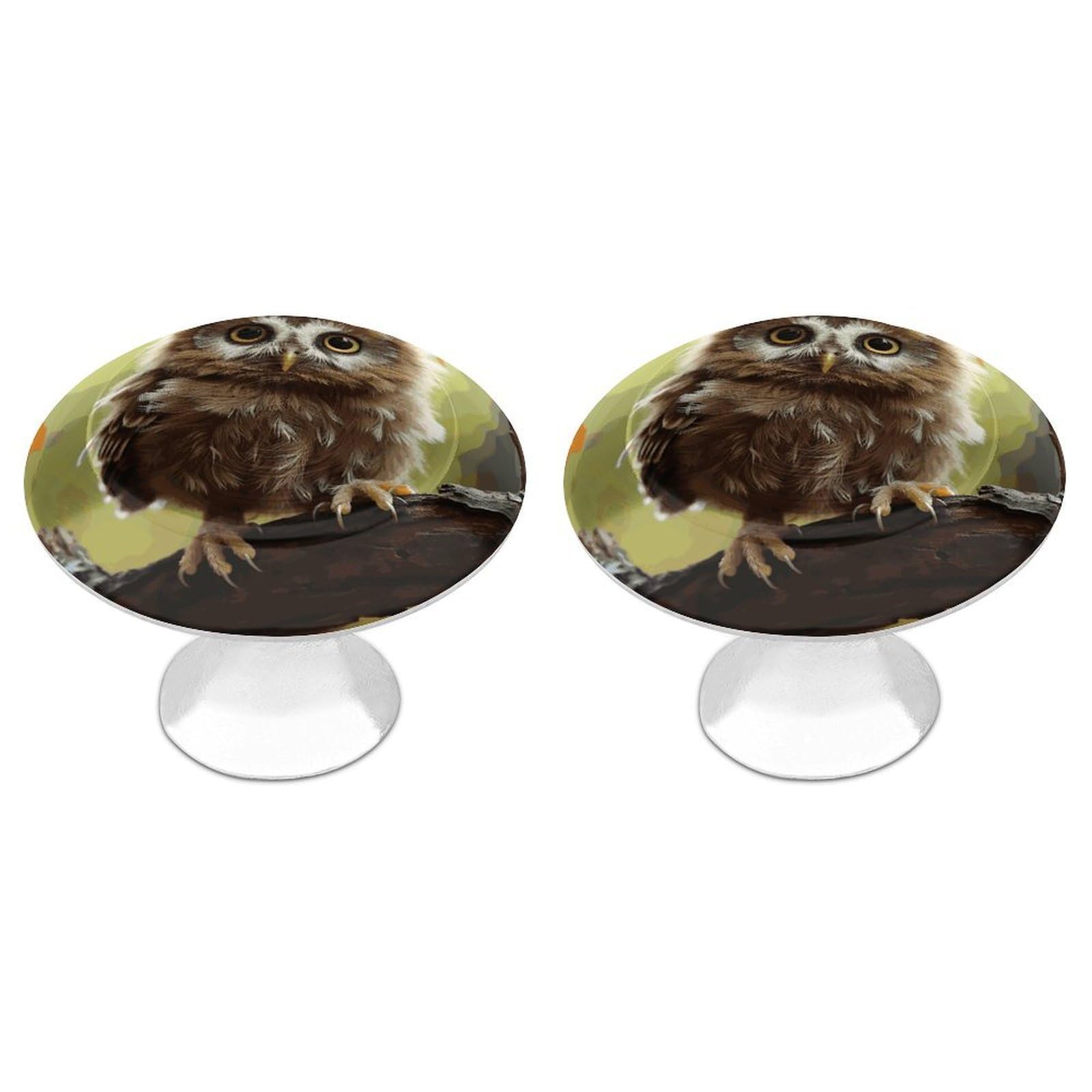 Fodpand White 2 Pack Cabinet Knobs 1.1 Inch Single Hole Drawer Pulls Handles Decorative Real Cute Owls Furniture Knobs For Dresser Kitchen Bathroom Cupboard Wardrobe Vanity Closet Door Hardware