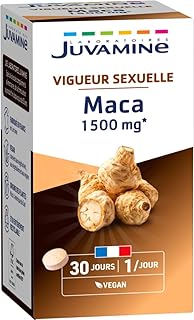 JUVAMINE - Maca 1500 mg - Tonus et Vigueur Sexuelle - Soutient les Performances Physiques et Mentales - 30 Comprimés - Programme de 30 Jours - Vegan - Fabriqué en France