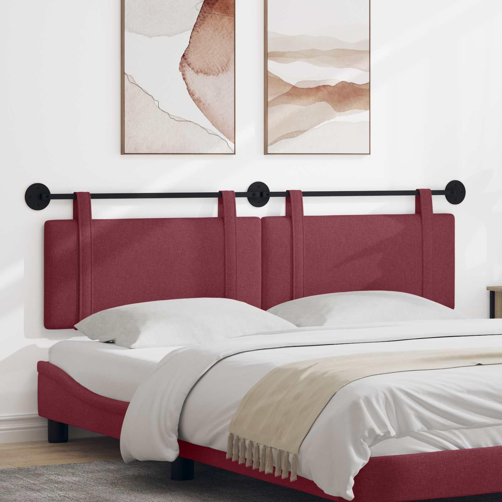 Cabecero Colgante Rojo Vino de Tela con Estructura Madera y Espuma, Panel Rectangular tapizado para Dormitorio, Montaje Pared, Soporte Acolchado para Cama, decoración Funcional y cómoda