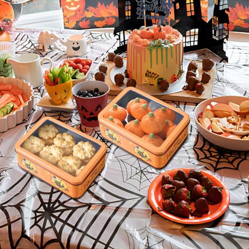Lata de galletas de Halloween pequeña y rectangular de metal para guardar dulces y repostería 3