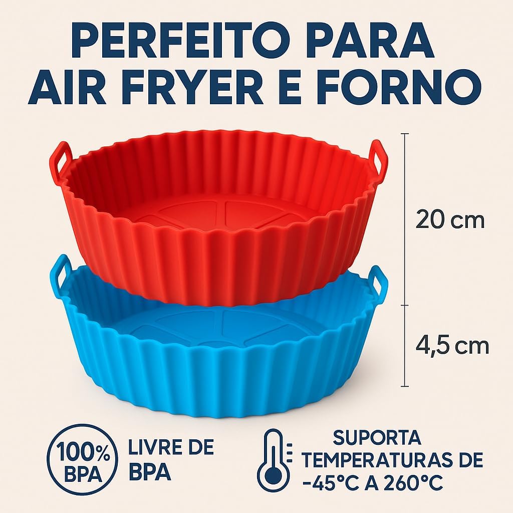 Kit 2 Formas Silicone Para Air Fryer Antiaderente Reutilizável Com Alça Pode ser Usada em Fornos e Microondas Linha Premium