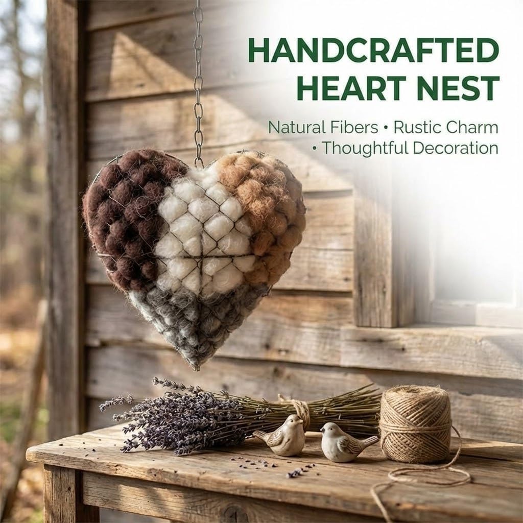 Handmade Fiber Bird Nesting Heart, Nesting Material for Wild Bird, Refillable Nesting Accessories, Hummingbird Nest/House, Outdoor Garden Decortion, Gifts for Bird/Nature Lovers (one pcs) — view 6