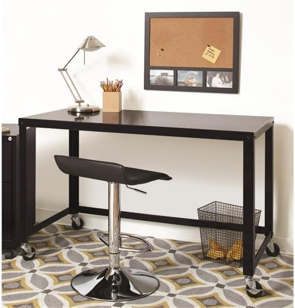 Scranton & Co 48" Modern Metal Mobile Desk, Black Finish, Durable Steel Construction, 2 Locking Casters, Clean Simple Design, Spacious Desktop, Home or Office Use