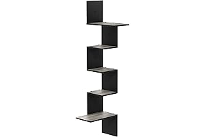 Furinno Rossi Wall-Mounted 5-Tier French Oak Grey/Black Display Shelves for Men's Mancave Decor