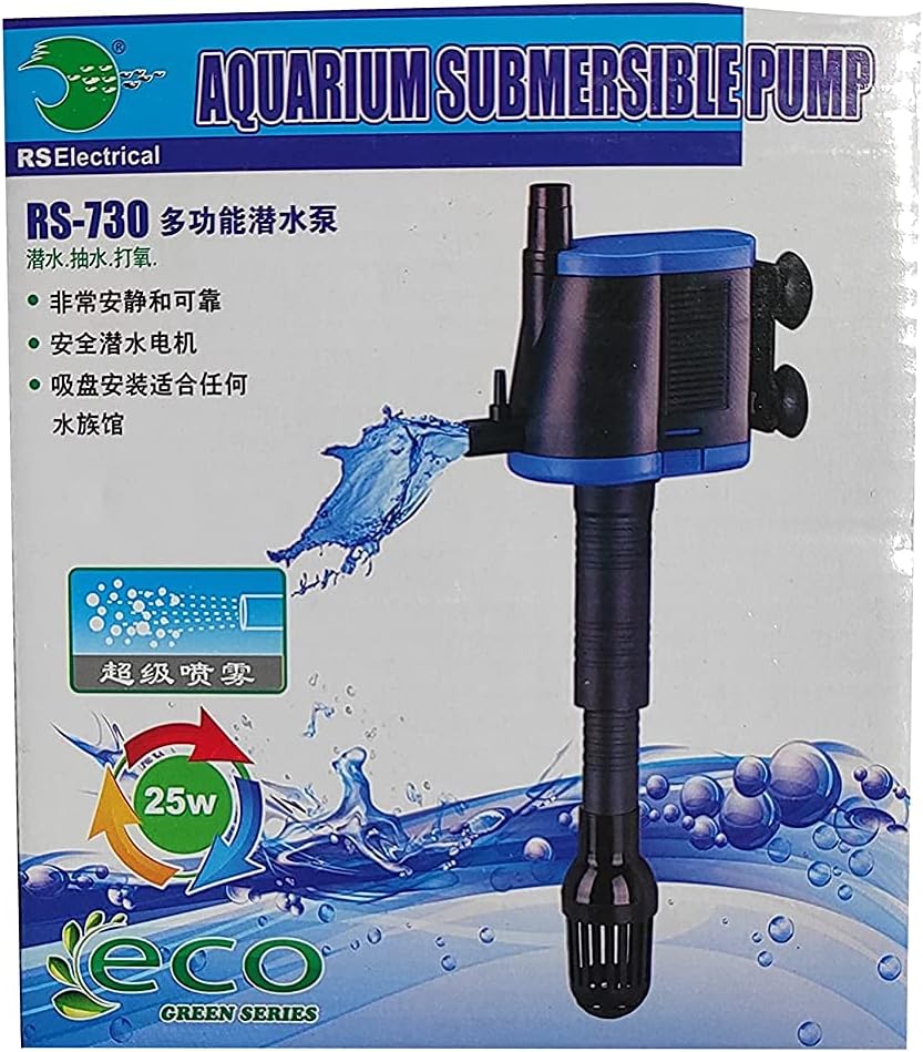 JAINSONS PET PRODUCTS RS Electrical RS-730 Aquarium Submersible Pump | 25W Powerhead | 1500L/H Flow | Filter & Oxygen Pump for Fresh & Saltwater Tanks (MEDIUM)