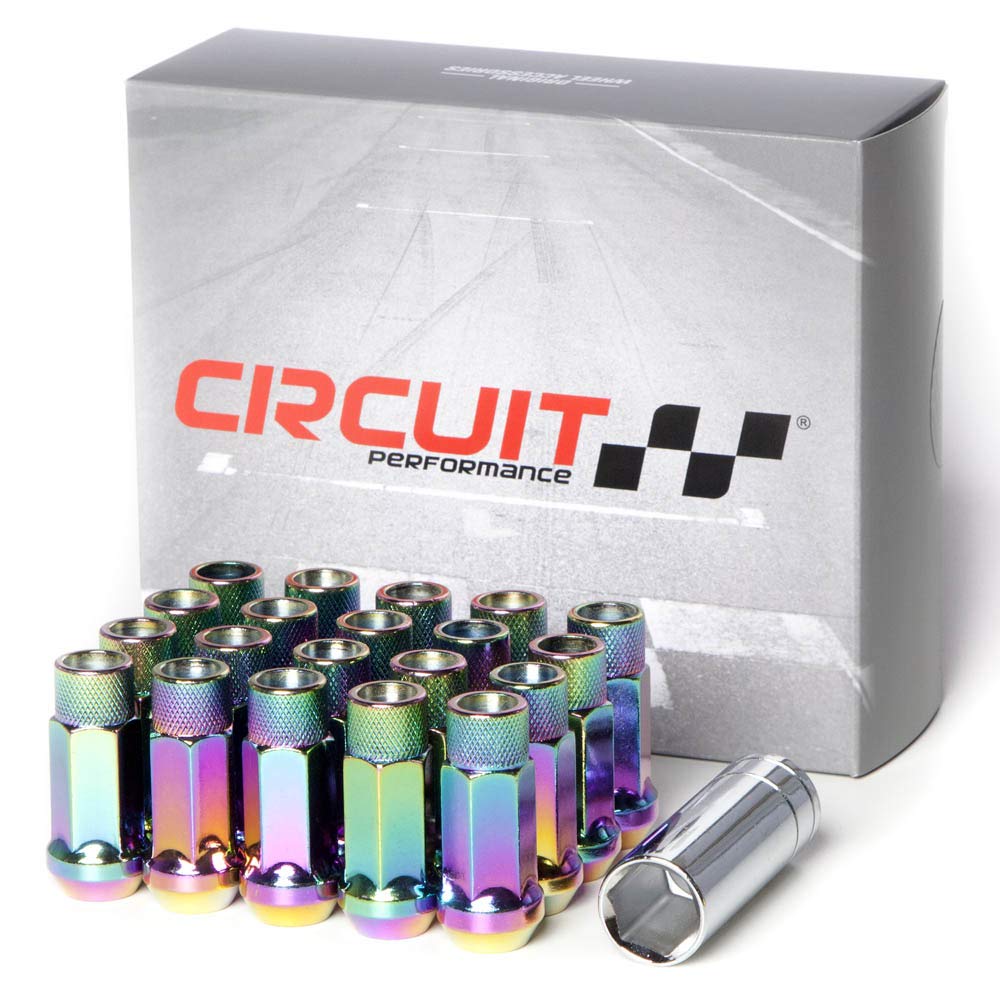 Circuit Performance Forged Steel Extended Open End Hex Lug Nut for Aftermarket Wheels: 12x1.5 Neo Chrome - 20 Piece Set + Tool