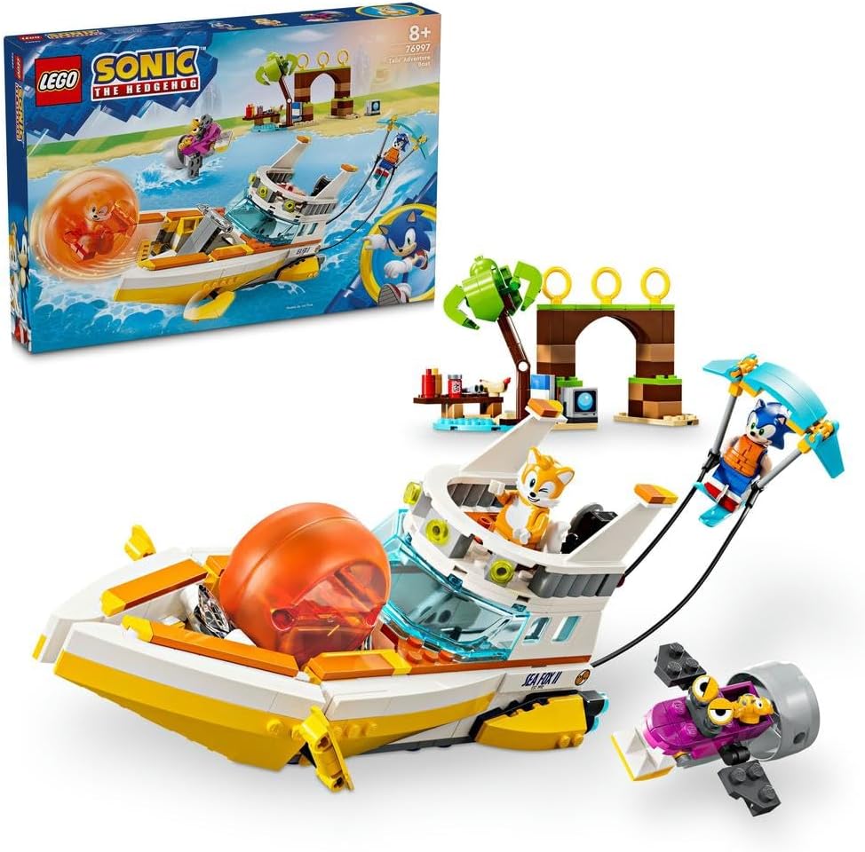 Sonic the Hedgehog Tails’ Adventure Boat Collectible Interactive Toy for 8 Plus Year Old Kids, Boys & Girls, Playset with Video Game Characters and Water Skis, Gamer Gift 76997