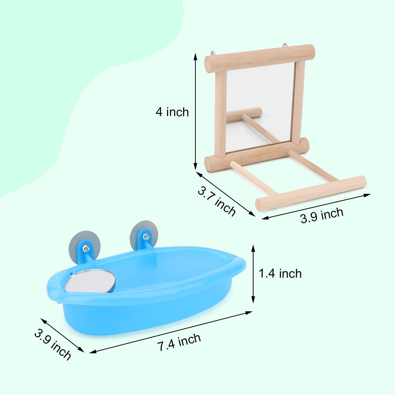 Wontee Bird Bath Parrot Bathing Tub Bird Mirror with Perch Toys for Budgies Parakeets Cockatiels Lovebirds Finches Canaries (Blue (B)) - image 5