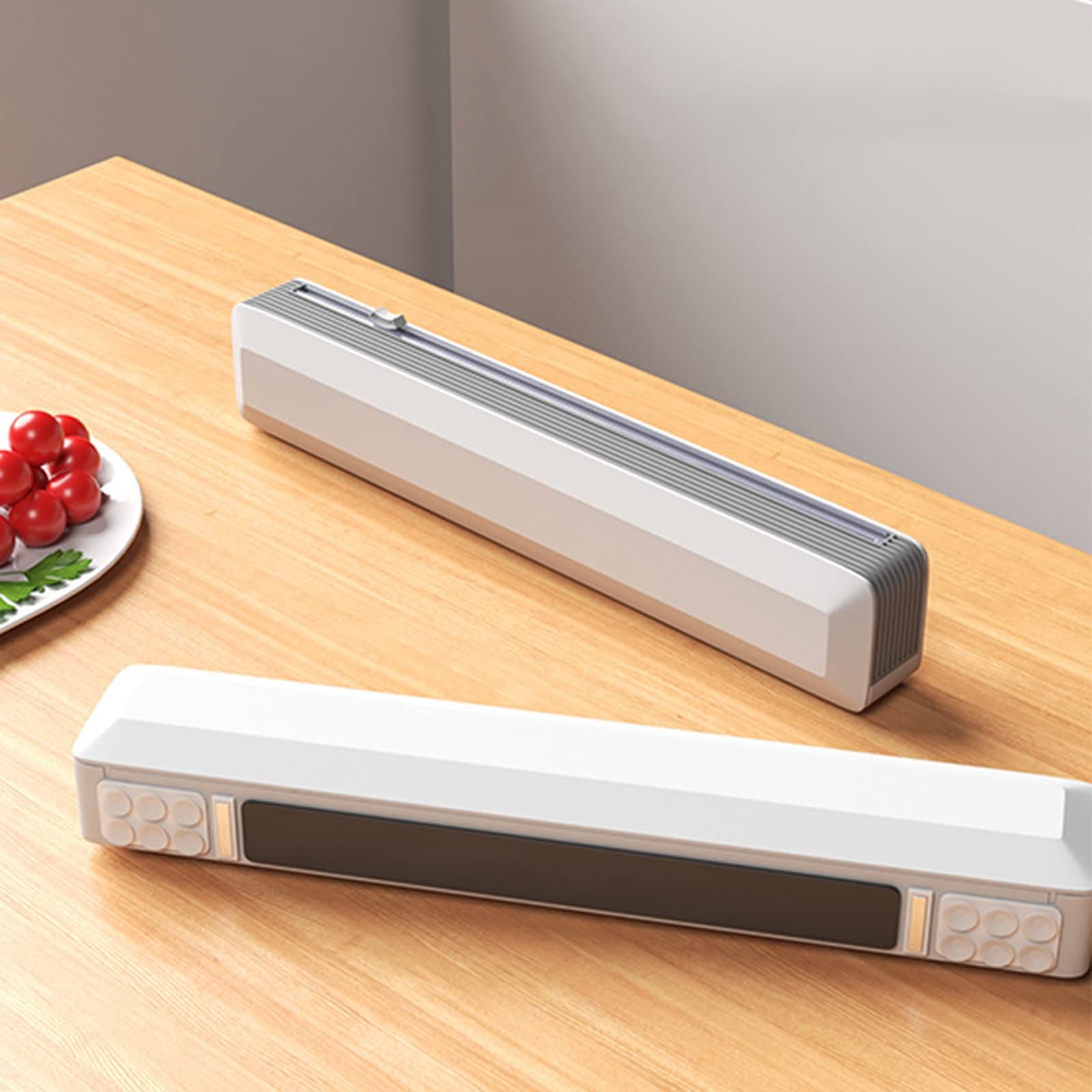Dispensador de film transparente, dispensador de film transparente magnético recargable con cortador para envasar verduras y frutas en cocinas, supermercados, restaurantes (cortador + 1 film transpare