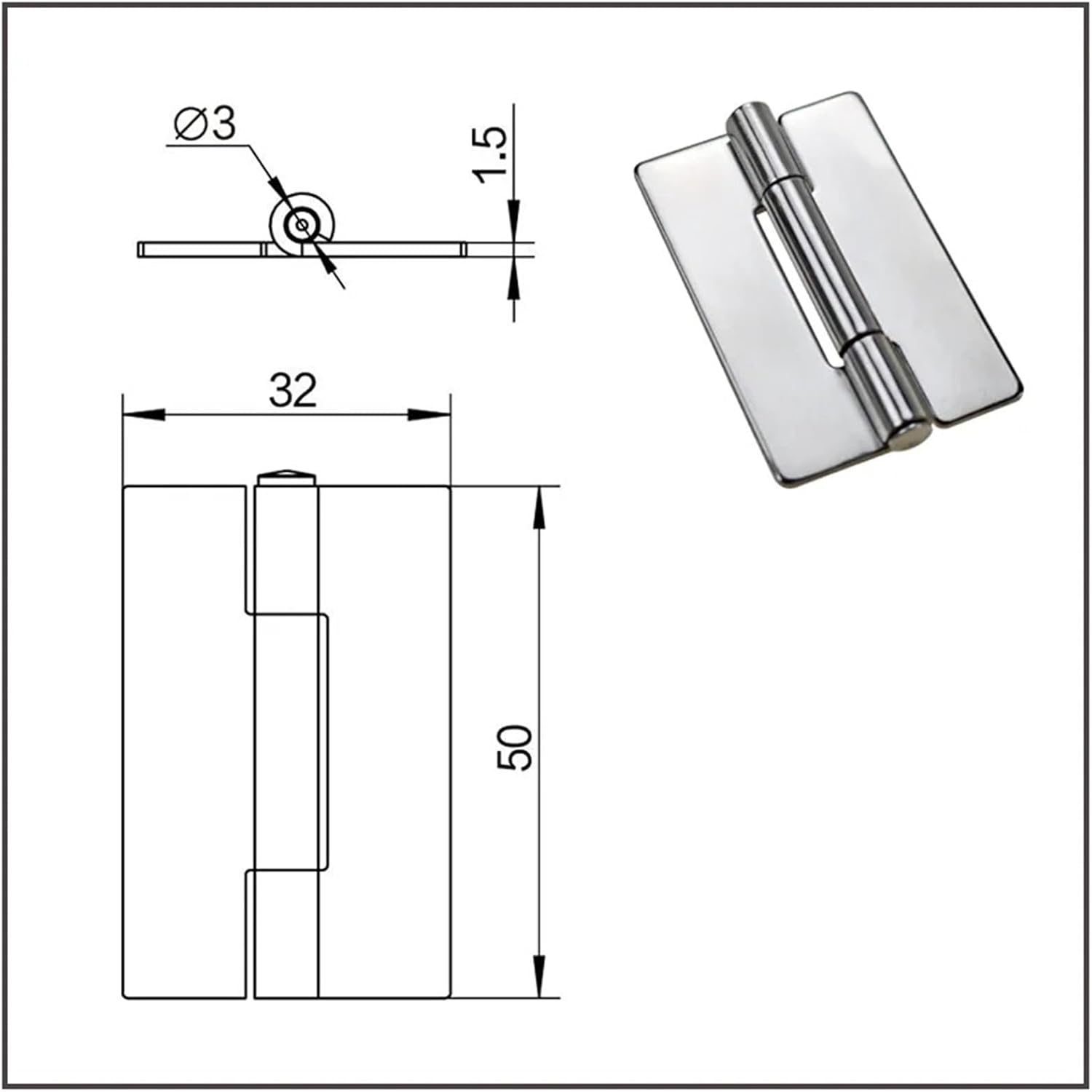 304/201 Stainless Steel Hinge 2-inch Holeless Welding 50 * 32 Cabinet Hardware Accessories 1Pcs(304Stainless Steel)
