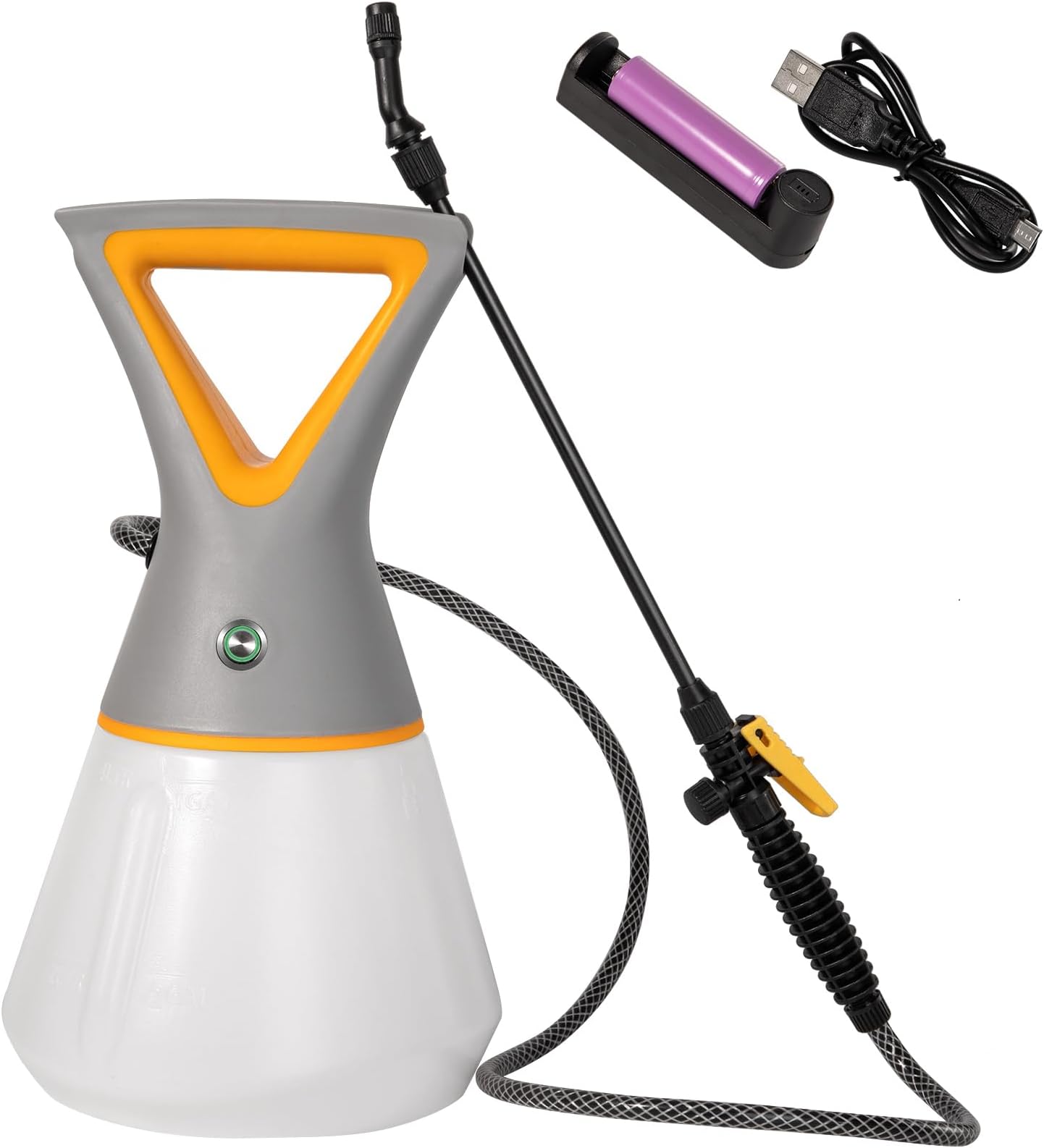 HIULLEN Akku Drucksprüher Elektrisch - Mit 5m Schlauch & 3 Düsen | Wiederaufladbarer Gartensprüher