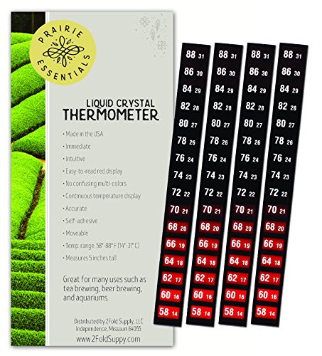 Prairie Essentials Instant Easy Read Strip Liquid Crystal Stick On Thermometer with Red Display for Kombucha, Beer, Tea, Brewing, Fermenting and Aquariums (4)