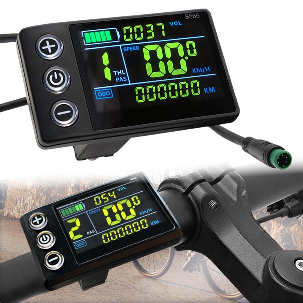 S866, contachilometri per bicicletta elettrica con display LCD, 24 V, 36 V, 48 V, pannello di controllo con display LCD, senza fili, con cavo di interfaccia a 5 pin, per modifica di bici elettriche e