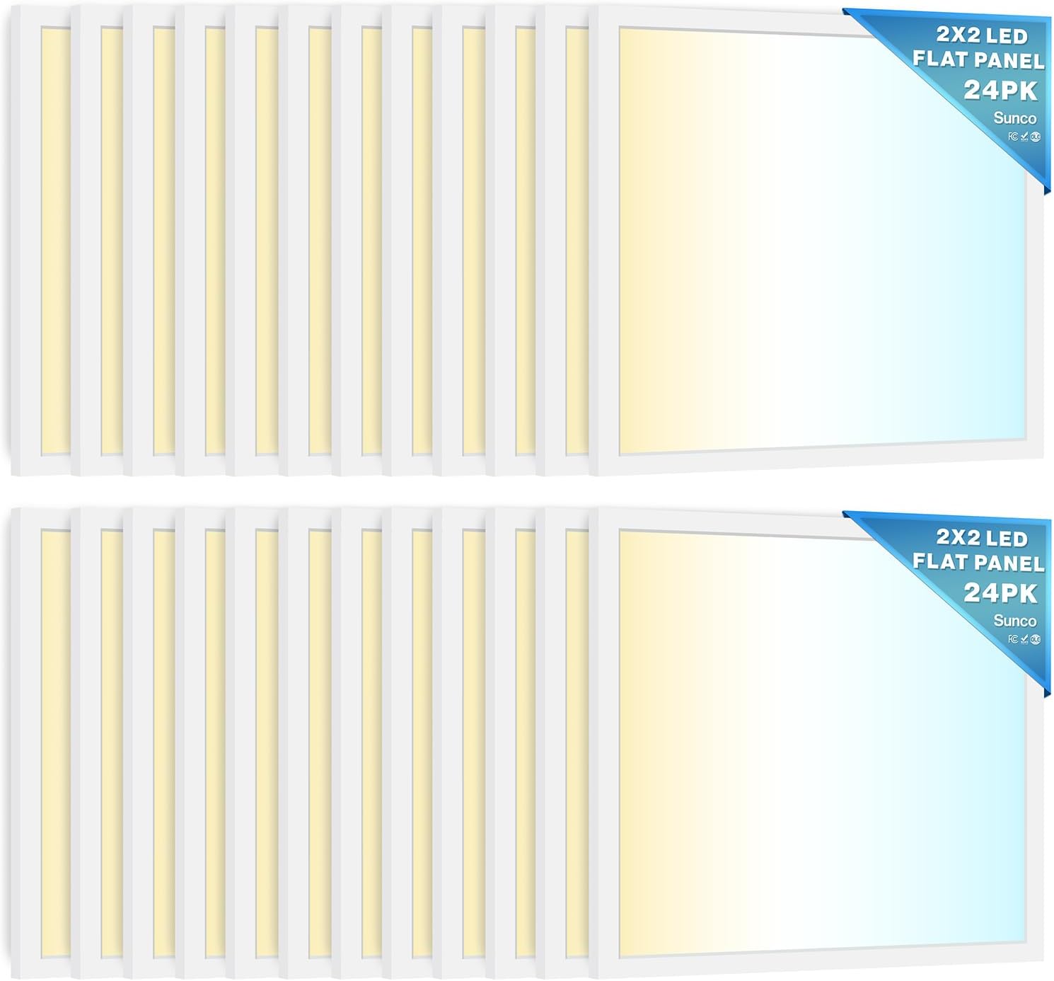 Sunco 24 Pack 2x2 LED Flat Panel Light, Dual Selectable CCT 4000K/5000K/6000K & Selectable Wattage 30W/35W/40W, 5200 Lumens, Dimmable 0-10V, Back-Lit Troffer Replacement Light Fixture ETL