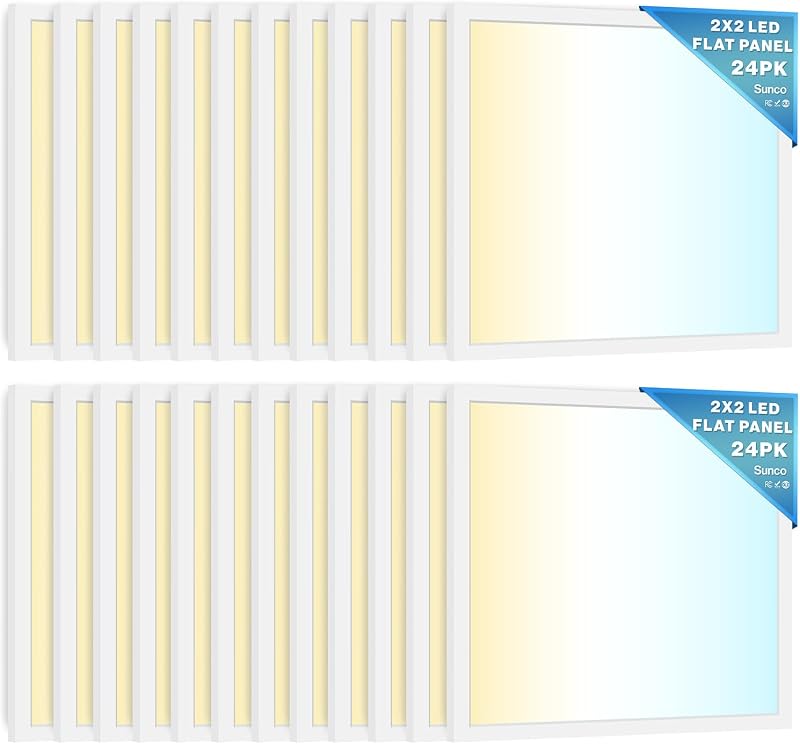 Sunco Paquete de 24 luces LED de panel plano 2x2, doble seleccionable, 30-40W, regulable | 5200LM, Potencia seleccionable 30W/35W/40W, CCT seleccionable 4000K/5000K/6000K, Atenuación 0-10V, Blanco, Reemplazo de Troffer