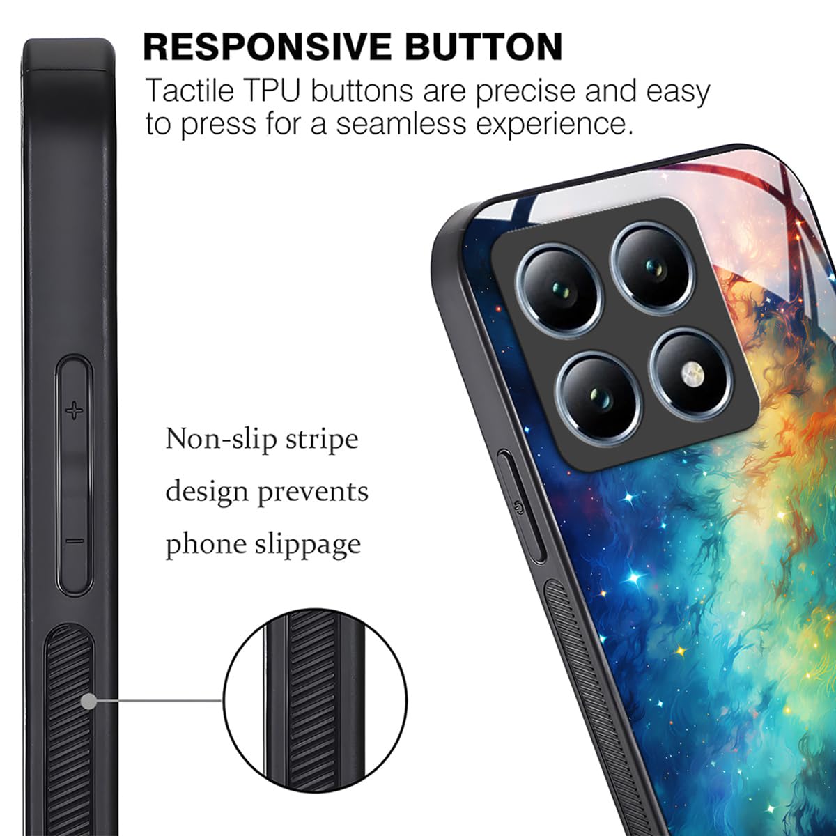YUXING Hülle Für Xiaomi 14T Pro 5G – Mit Glasrückseite, Abstraktem Design & Rutschfestem Griff, Inkl. Lanyard-Ösen