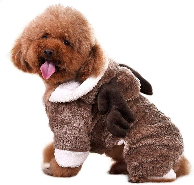 LUCKSTAR Dog Clothes - Pet Clothes Elk Costume Christmas Elk Moose Cool Cute Pet Cosplay Soft Warm Coral Fleece Pet Hoodie Coat Winter Clothing Jumpsuit for Christmas Party Gifts Pet Supplies (M)