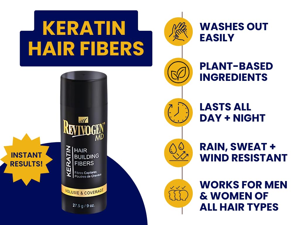 Revivogen MD Keratin Hair Building Fibers, Hairline Powder, Hair Fibers, Hair Fibers for Thinning Hair, Hair Fiber Spray, Thick Fiber for Hair Men and Women, Hair Filler, .9oz, Light Brown