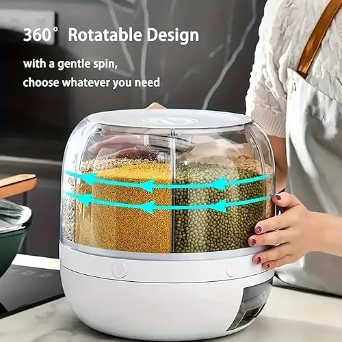 Miniatura 3 de Contenedor giratorio de almacenamiento de granos, dispensador de arroz, recipiente de arroz de 6 compartimentos, dispensador de alimentos giratorio