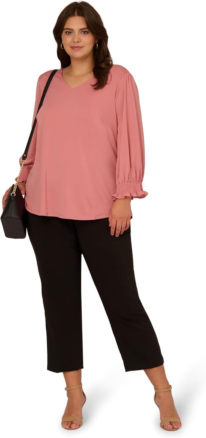 Adrianna Papell Womens 3/4 Smocked Sleeve Solid Top - Image 4