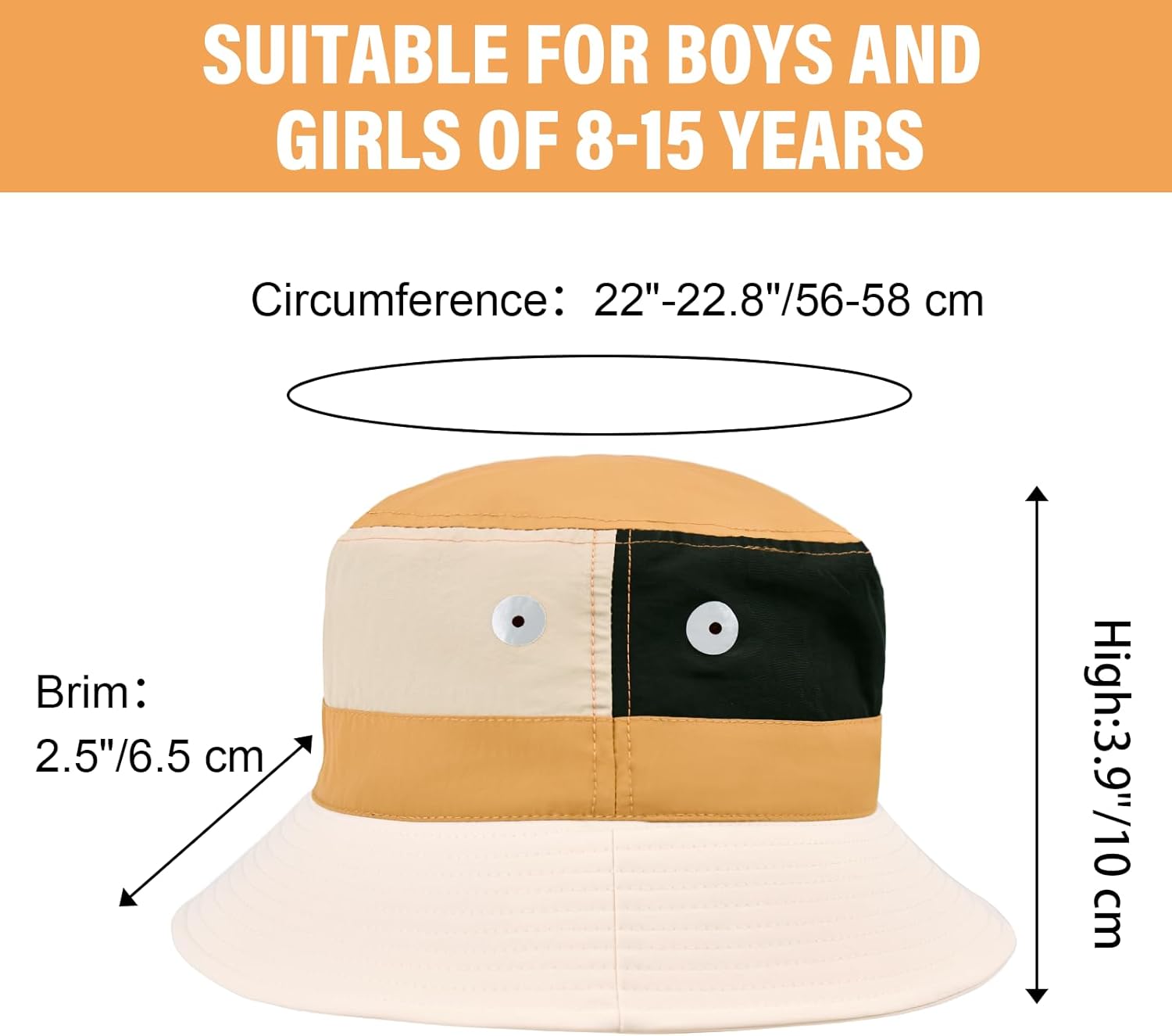 Outdoor Kids Sun Hat Quick Dry Bucket Hat Multiple Color Patchwork for Boys Girls 8-15 Years UPF 50+ Summer Beach Hats - Image 5