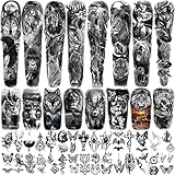 Metuu 46 Sheets Full Arm Temporary Tattoo Waterproof Realistic For Men And Women, Wolf Tiger Lion Ea
