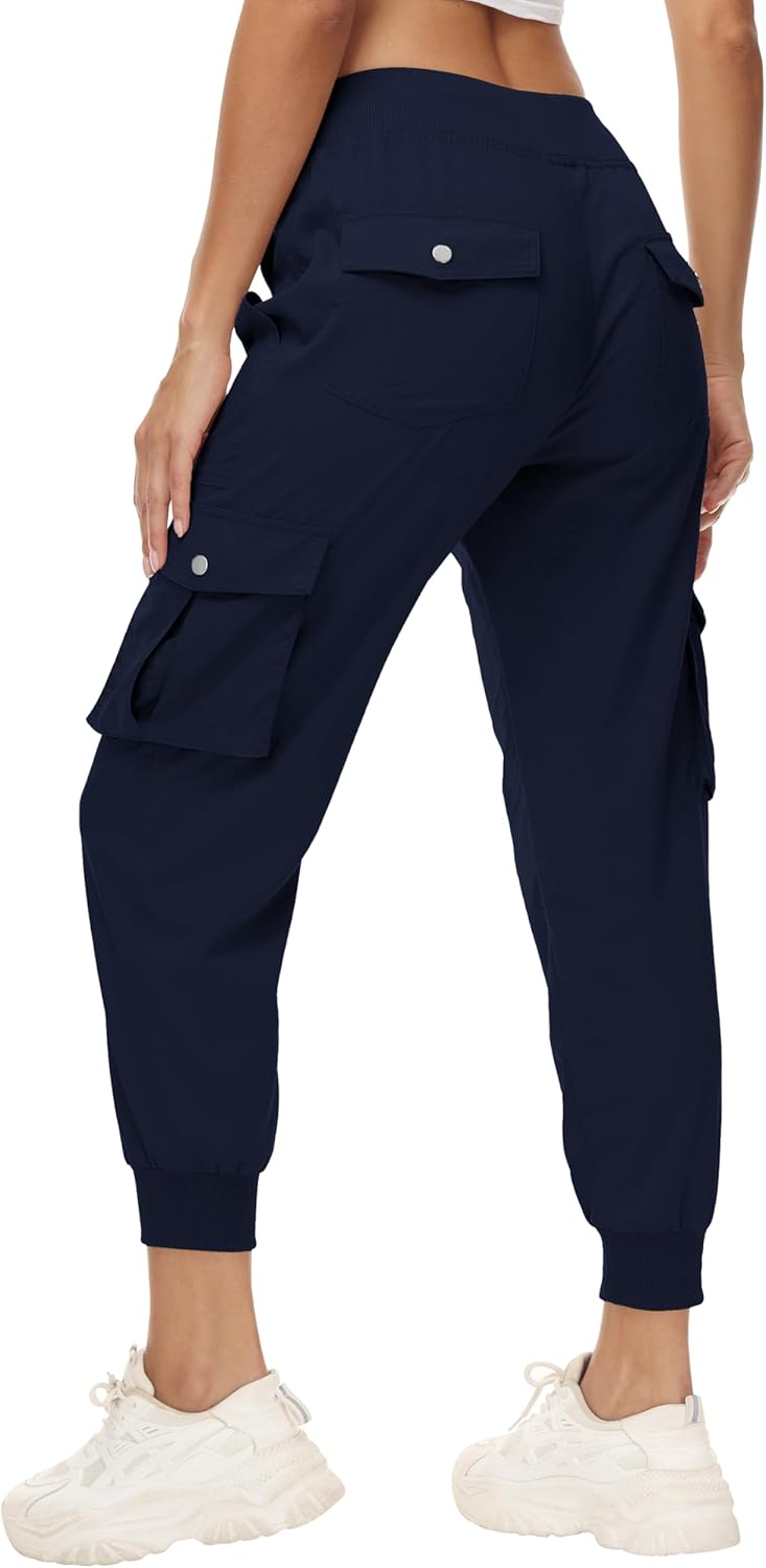 Women's Cargo Hiking Pants Quick Dry Lightweight Elastic Waist Button Pockets Joggers Athletic Sweatpants Travel Casual