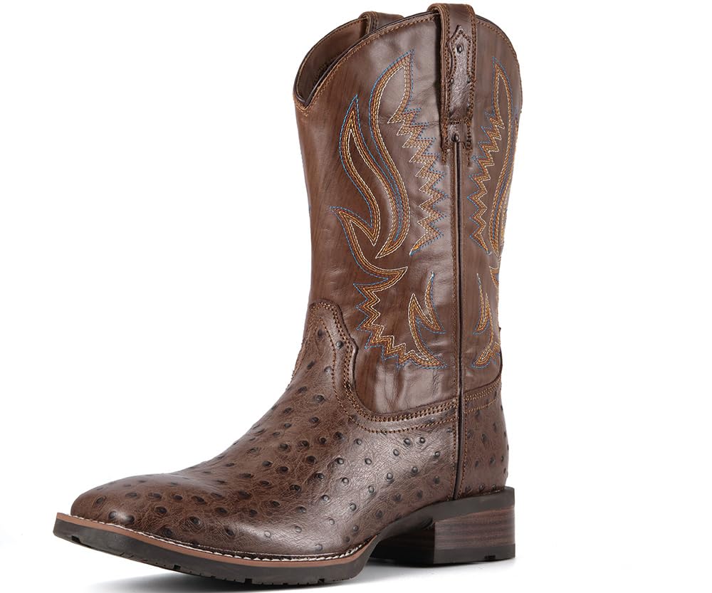 SUREWAY Cowboy Boots For Men, 10 Inch Pull on Square Toe Western Boot | Classic durable men's wellington work boots,slip resistant pull-on soft toe work boots for daily and western casual wear