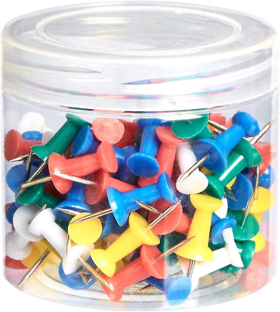  Basics Push Pins Tacks, Clear Plastic Head, Steel Point, 200-Pack