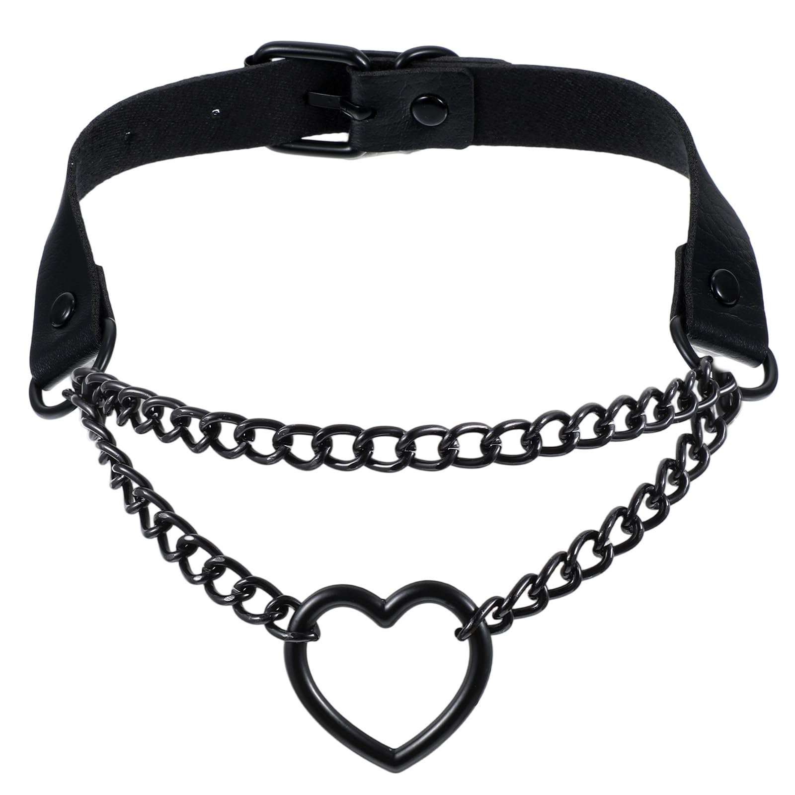 Grevosea Kołnierz typu choker, dla kobiet, regulowany kształt serca, gotycki naszyjnik, czarna skóra, choker, kołnierz lat 80., rave, punk, akcesoria na Halloween, gotyckie stroje, biżuteria, prezent