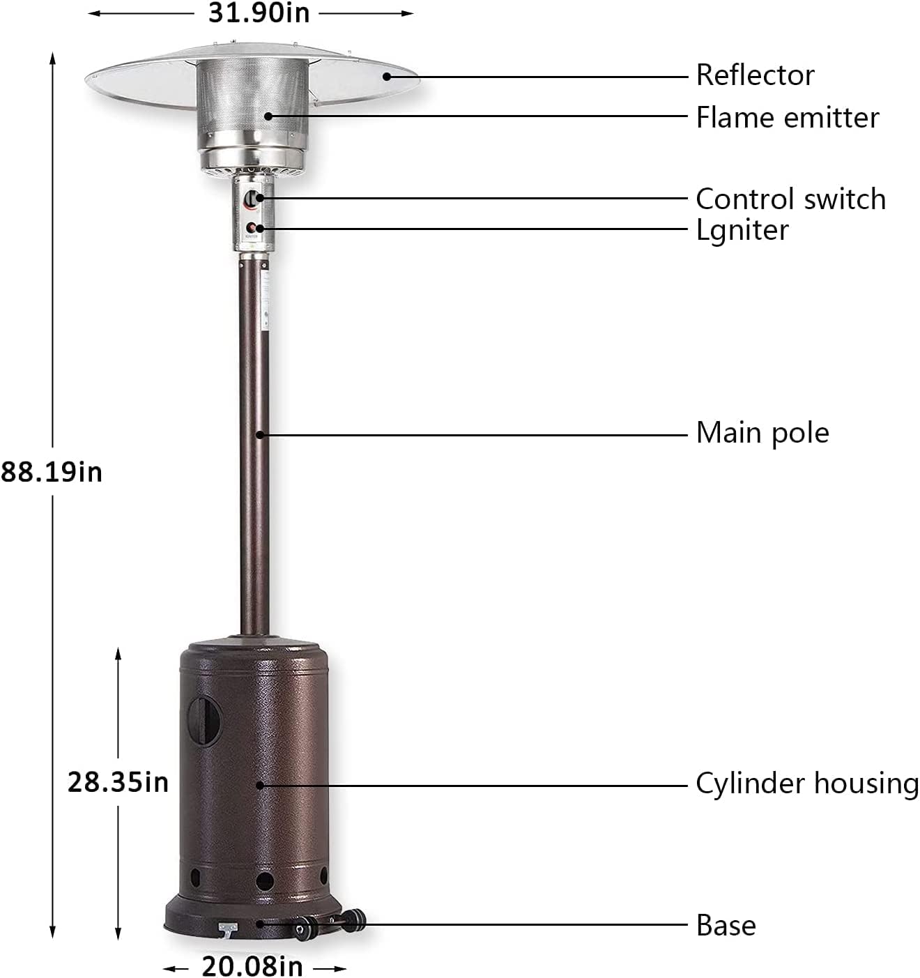 Outdoor Patio Heater Propane Heater - 48000 BTU Rapid Heating Outdoor Heaters Floor Standing Patio Heaters with Portable Wheels and Cover Outdoor Gas Heater for Commercial Residential : Patio, Lawn & Garden