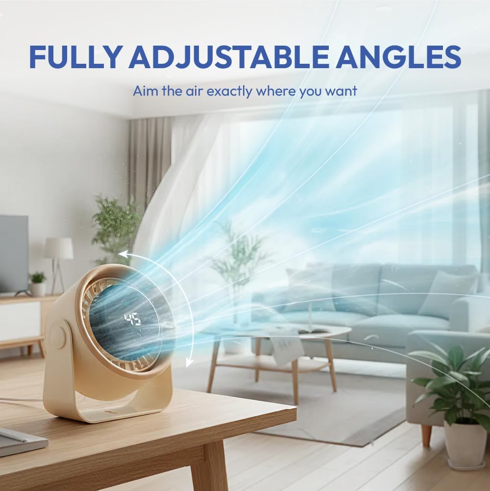 Small Desk Fan, Rechargeable Quiet Mini Personal Fan With LED Digital Display, Portable Wall-Mount & Cordless Design, 3 Speeds, Long Battery Life, Travel for Office, Home, Bedroom (Black)