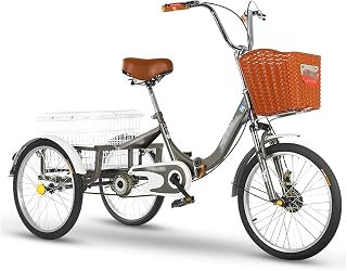 Adult Tricycle Bike Adult Tricycle 20In Single Speed Bicycle with Large Basket for…