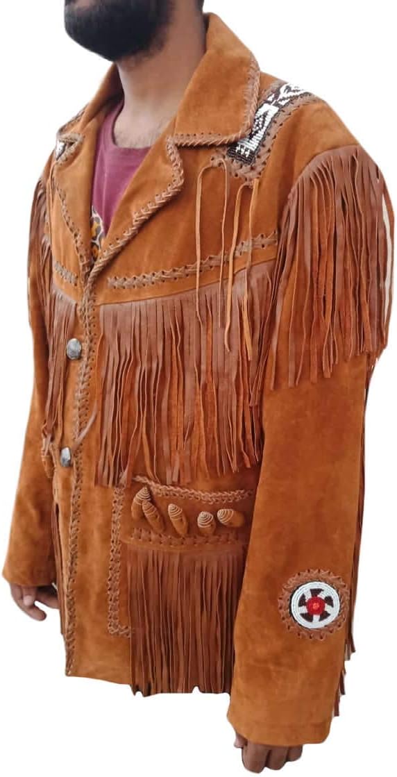 Classyak Men's Western Suede Leather Cowboy Jacket With Fringes