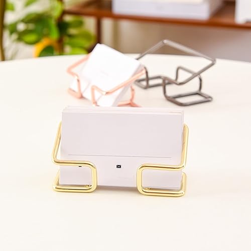 Miniatura 3 de enyuwlcm Tarjetero de metal para escritorio, soporte para tarjetas de visita para oficina, organizador de mostrador de mesa, 3 paquetes (dorado)