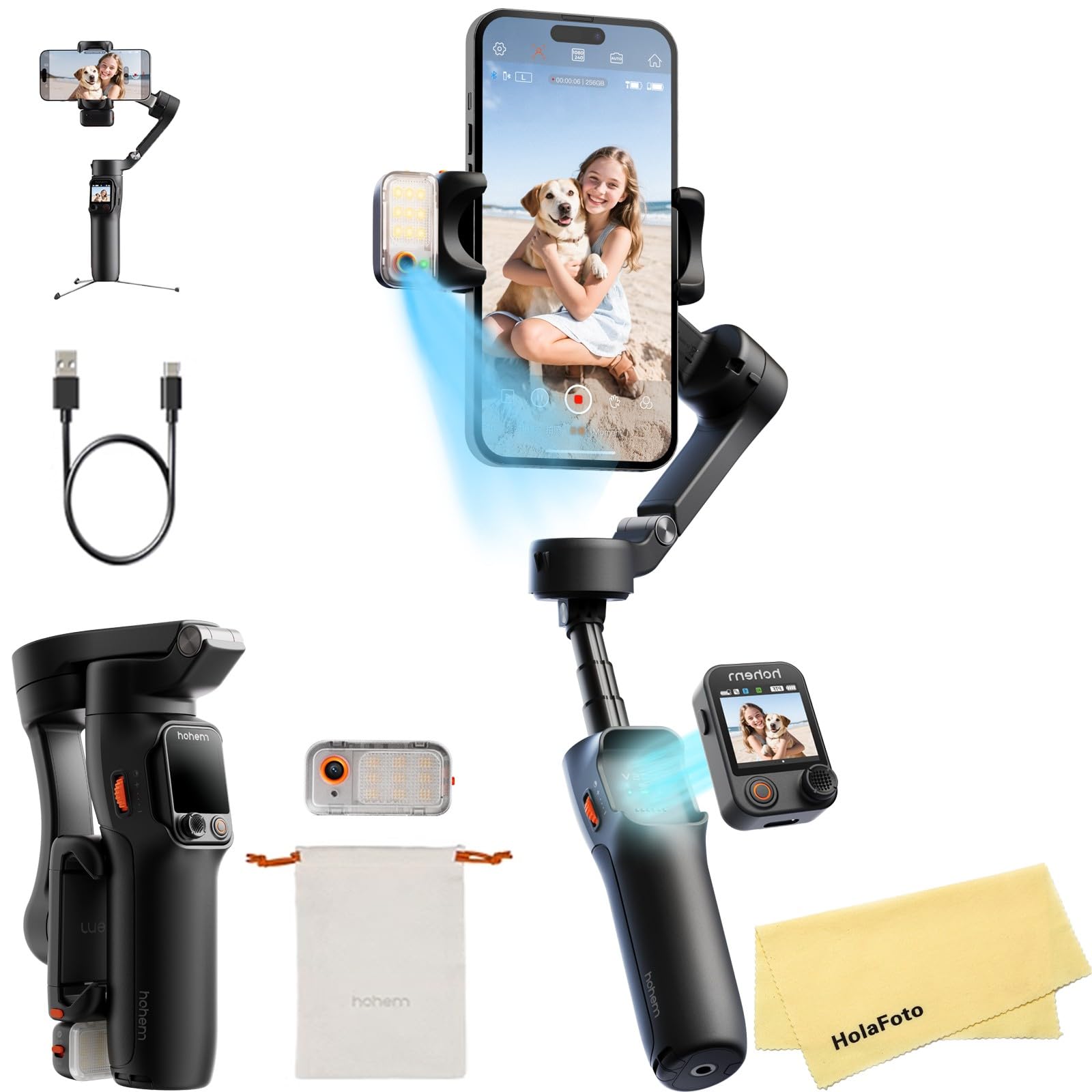 Hohem V3 Ultra ジンバルスタビライザー (iPhone、Android スマートフォン用) AIトラッキング、内蔵延長ロッド＆三脚、フィルライト、取り Amazon.co.jp: Hohem V3 Ultra ジンバルスタビライザー (iPhone