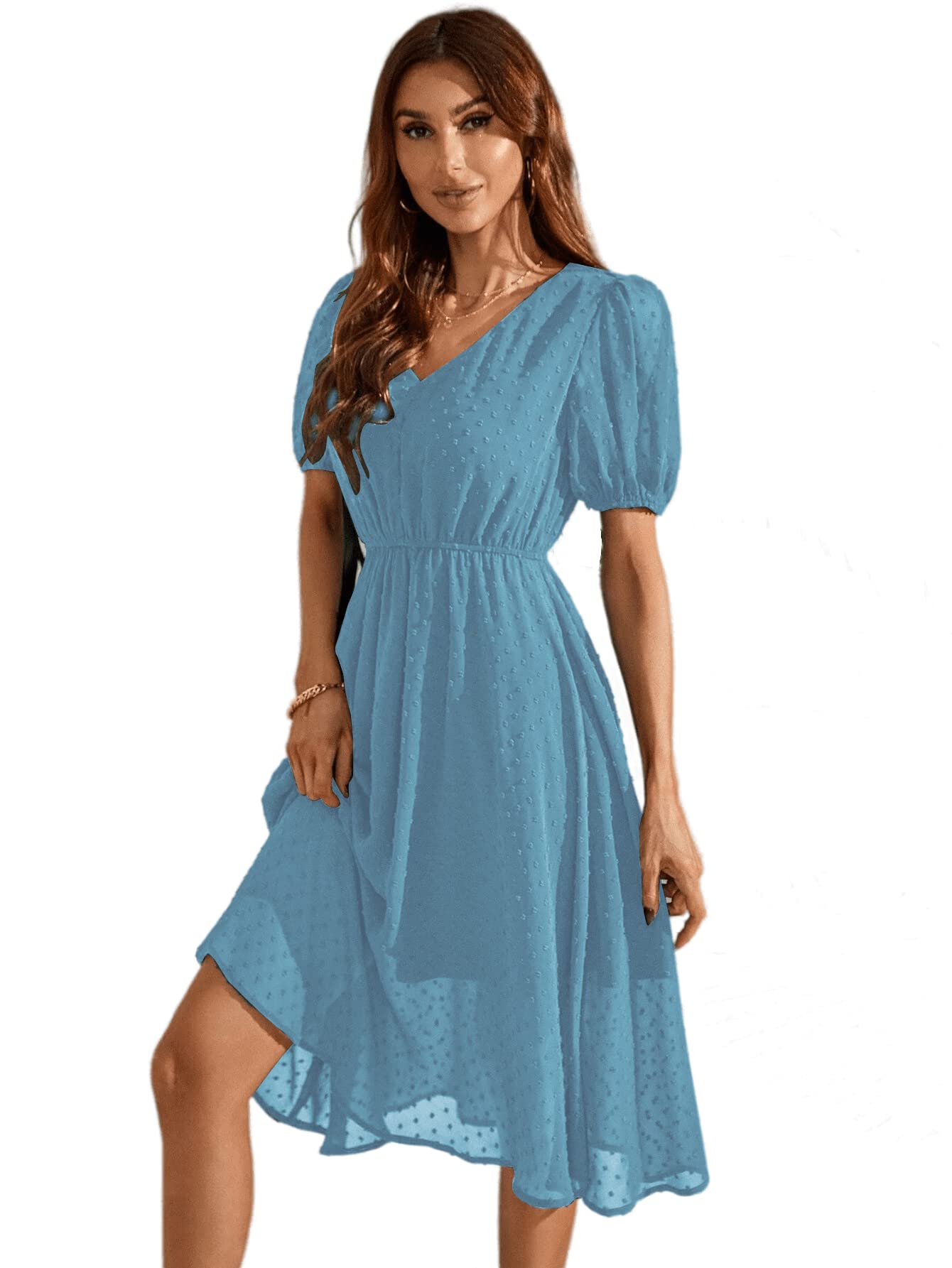 Tagas Women's Georgette A-Line Standard Length Dress (Op-3210-1-Sky Blue-Xl_Sky