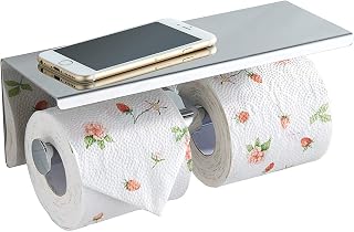 BGL Toilet Paper Holder - Stainless Steel Toilet Paper Roll Holder with Shelf Wall Mounted for Bathroom (Silver, Double Head)