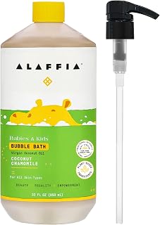 Alaffia Babies & Kids Coconut Chamomile Bubble Bath with Pump, Raw Shea Butter & Yarrow, 32oz - Natural Gentle Cleanser