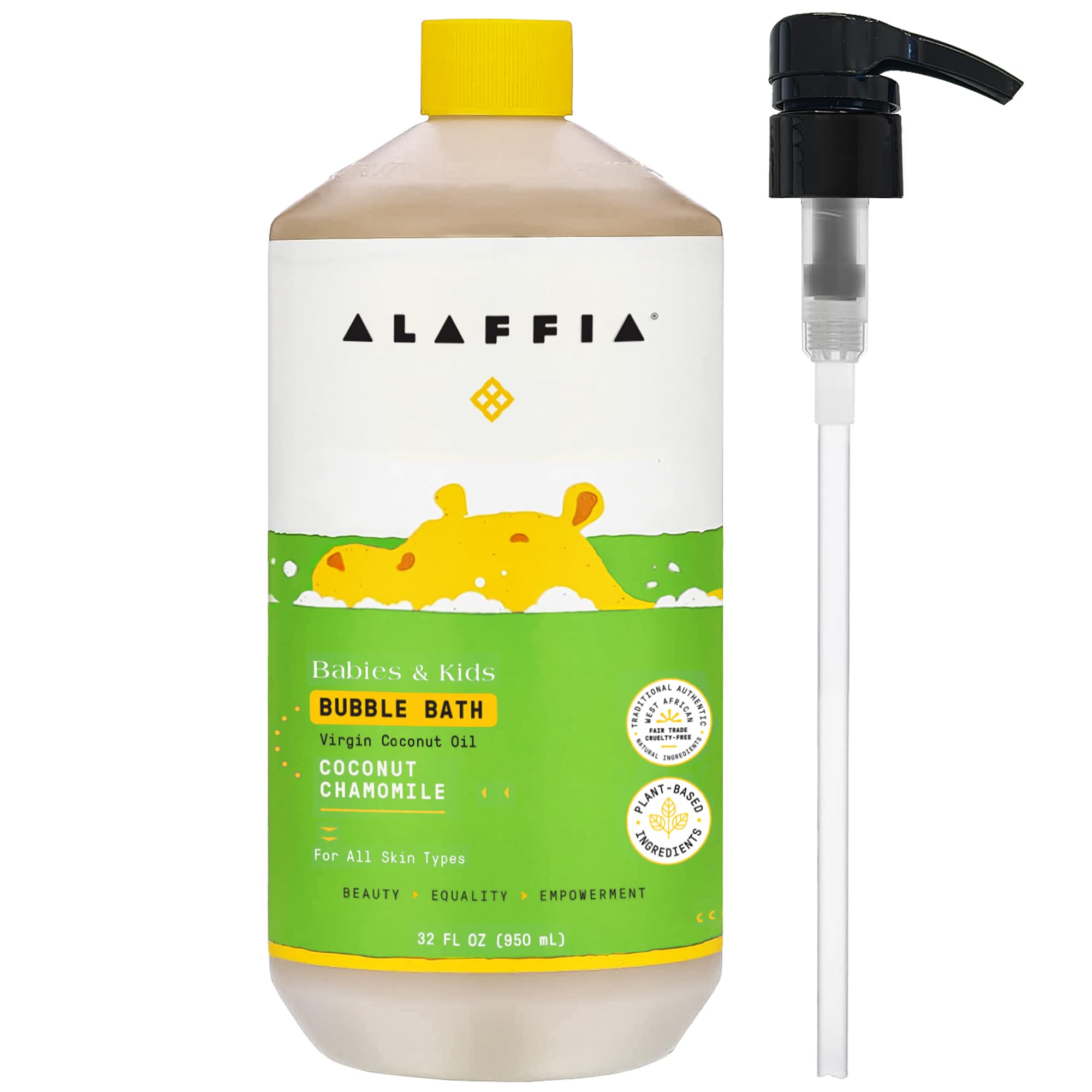 Alaffia Babies & Kids Bubble Bath, Coconut Chamomile, Pump Included – Gentle Cleanser with Raw Shea Butter and Yarrow, 32 Fl Oz