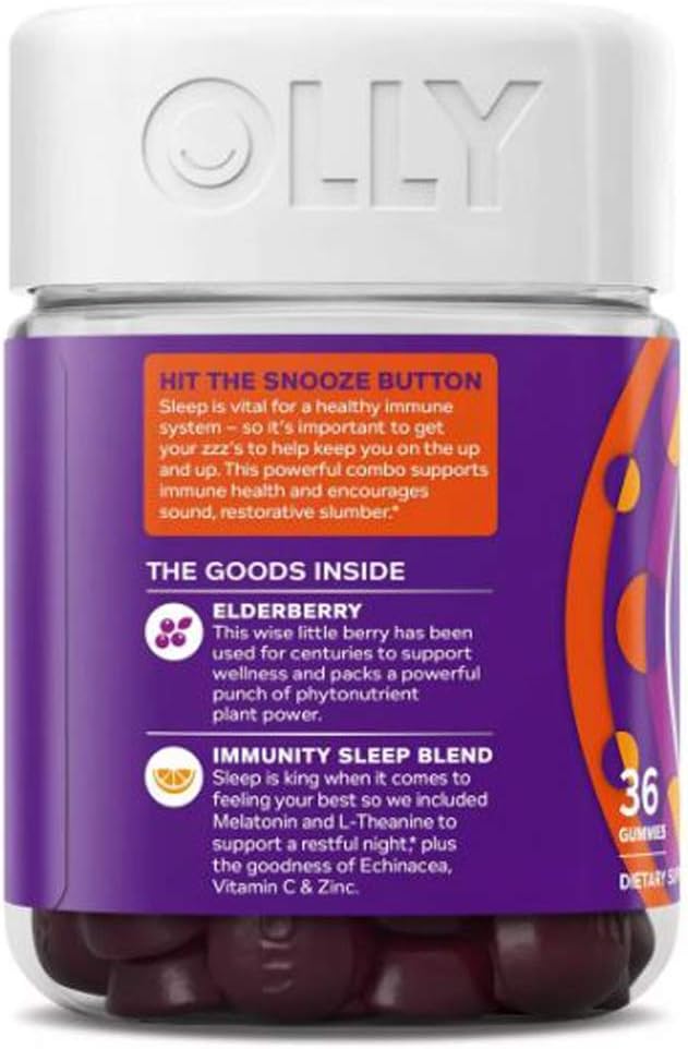 Olly Immunity Sleep + Elderberry Gummy! 36 Gummies Midnight Berry Flavor! Formulated with Melatonin, chinacea, Vitamin C & Zinc! Supports Restful Sleep and Immune System! Choose Your Pack! (3 Pack)