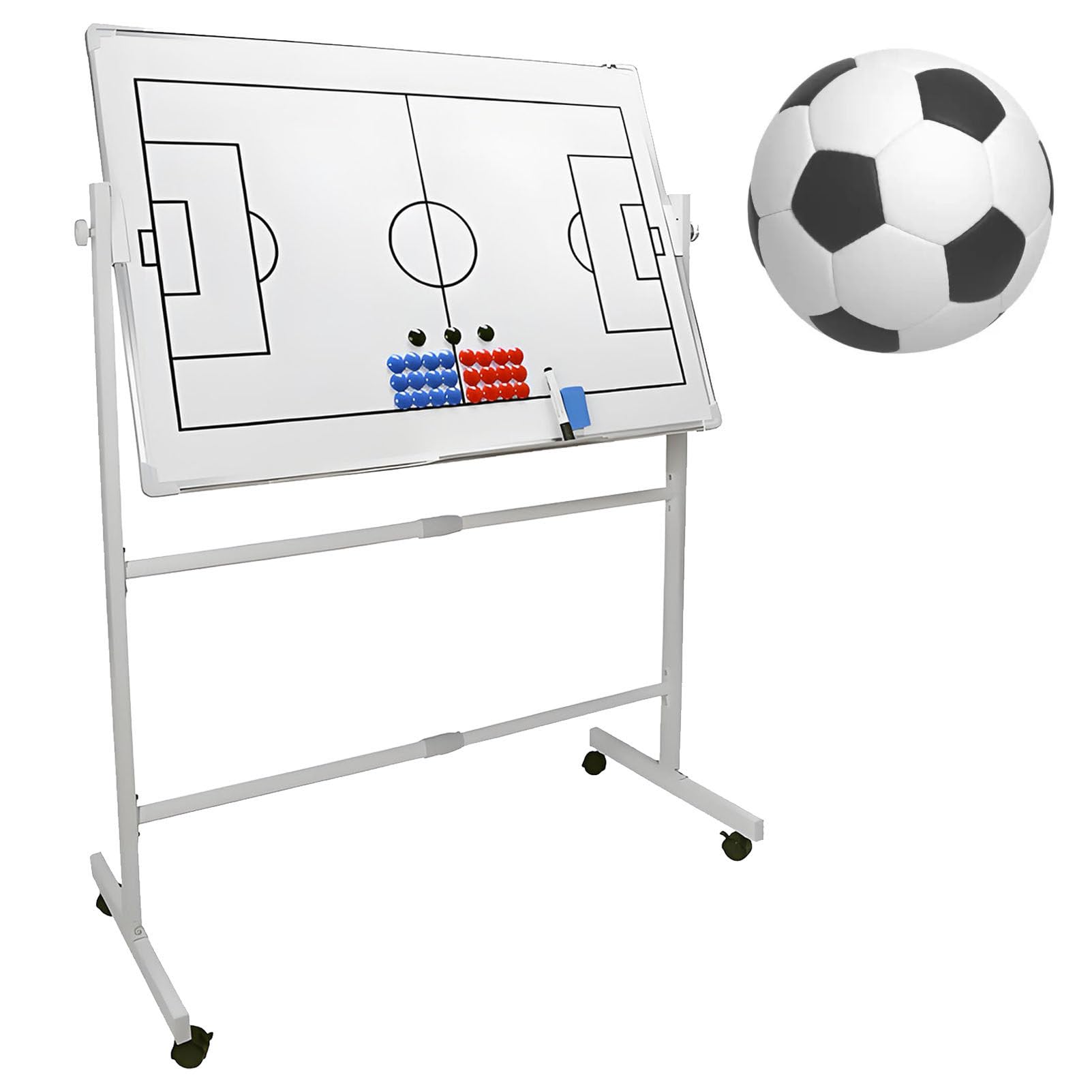 Doppelseitiges tragbares Whiteboard auf Rädern für Coaching, trocken abwischbare Tafel mit magnetischen Markern und Radiergummi für Basketball, Fußball, Volleyball
