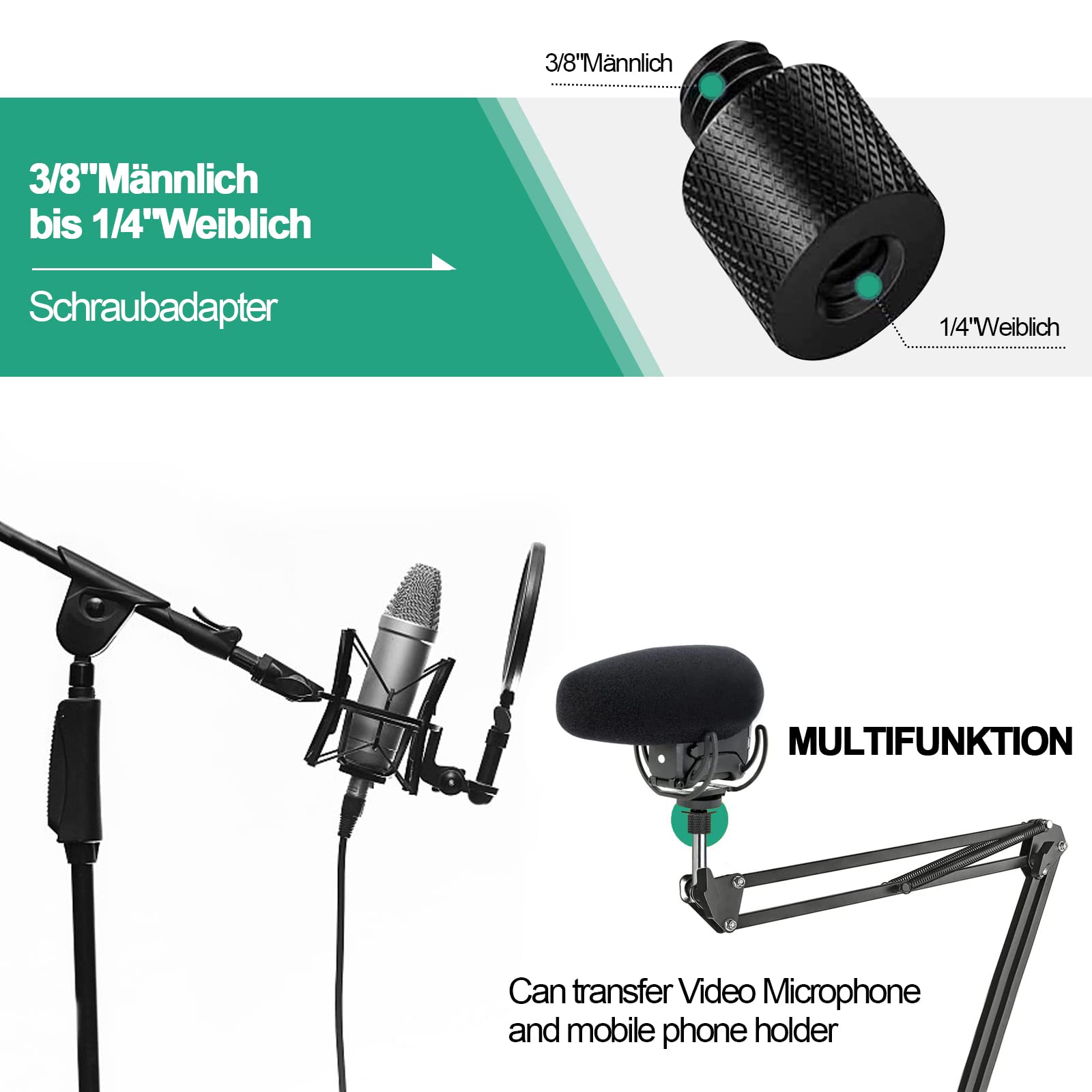 The Lord Of The Tools Lot De 4 Adaptateurs Laser De 6,35 Mm - 50,8 à 1,5 Cm - 11 Vis En Alliage D'aluminium Fileté - Accessoires Pour Trépieds Et Micros