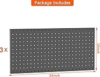 Vista 4 de TORACK 3 piezas de paneles de tablero de clavijas de metal para almacenamiento de herramientas de garaje en pared, tablero de clavijas para banco